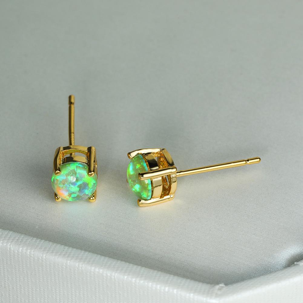 Opal Stud Earrings with Golden Plating - Perfect for Female